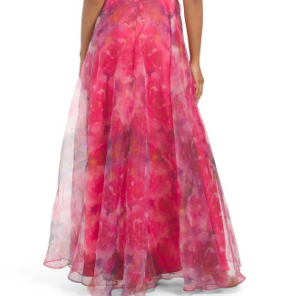 RENE BY RENE RUIZ NECK FLORAL ORGANZA PRINTED GOWN pink multi - Picture 6 of 16